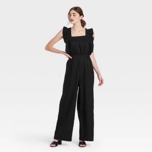 Ruffle short sleeve linen jumpsuit
